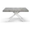 KONTE.DESIGN Tavolo CARRARA in legno, finitura grigio cemento e base in metallo verniciato bianco, allungabile 160x90 cm - 240x90 cm