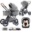 Shineey Passeggino trio, combinazione passeggino 3 in 1 passeggino cittadino con passeggino passeggino pieghevole di lusso con passeggino ad alta vista portatile con neonato passeggino