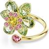 Swarovski Idyllia Anello Aperto, Gioiello Versatile con Cristalli Verdi, Rosa e Gialli, Pietre Preziose a Taglio Misto, Motivo a Fiore, Placcatura in Tonalità Oro, Taglia 52