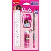 Maped - Set di cancelleria Barbie 4 pezzi - 1 righello trasparente 15 cm + 1 temperino 1 foro + 1 gomma tubo protetto + 1 matita carta HB - Licenza Barbie ufficiale
