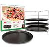 Guardini, Set 4 tegami pizza Ø 28 cm + 1 griglia porta tegami, Acciaio con rivestimento antiaderente, Nero, Made in Italy, Linea Pizza&Mania
