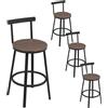 WOLTU Sgabelli Cucina Set di 4, Sgabelli da Bar per Colazione, con Poggiapiedi e Schienale, Struttura in Metallo, Effetto Legno Scuro