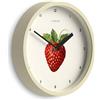 Jones Clocks® Fruit Orologio a parete | Piccolo orologio tondo | 20cm | Cream | Illustrazione botanica a fragola | Ideale per cucina e sala da pranzo.