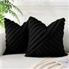 JOTOM Set di 2 Fodere per Cuscini 45x45 cm in Finta Pelliccia di Coniglio a Strisce Decorativi Copricuscini Decor per la Casa Tessuto Testurizzato Patchwork Federa per Divano Letto (Nero)
