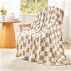 EMME Coperta Plaid Pile in Flanella - Coperta a Quadri, 150 x 200 cm, Coperta Sherpa Morbida e Soffice, Coperta Pile Calda, Coperta Letto, Coperta per Divano o Picnic, Beige