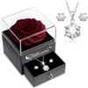 Sunia Festa della Mamma Idee Regalo, Vera Rosa Eterna con Collana Argento 925 Donna con e Orecchini, Rosa Stabilizzata Vera, Idee Regalo Donna, Regalo Mamma Compleanno, Regalo Festa della Mamma