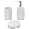 Inbagno Accessori bagno da appoggio in set completo 3 pezzi, kit accessori appoggio con dispenser, portaspazzolini e porta saponetta, in ceramica, linea Cup