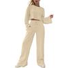MaNMaNing Tuta Donna Sportiva Completi Coordinati in Maglia a Due Pezzi da Donna, Girocollo, Orlo con Spacco, Maglietta e Pantaloni, Set di Tute Tuta Donna Sportiva Due Pezzi (Beige, S)