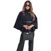 BININBOX Cappotto a mantella donna,cintura stringente,colletto reversibile e tasche laterali,Giacca in stile da strada, semplice, elegante e alla moda(Nero,S)