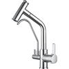 SJQKA Rubinetto 3 Vie Cucina Con Doccetta Estraibile, Ottone Per I Sistemi Osmosi Inversa Miscelatore 3 Vie Cucina Girevole A 360 ° Acqua Fredda E Calda (Cromo)