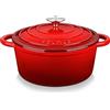 Velaze Casseruola ovale in ghisa, stile olandese, smaltato rosso, rivestimento antiaderente smaltato, buona tenuta, leggera, per tutte le fonti di calore, pentola in ghisa, 4 l