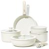 CAROTE Essential Batteria di Pentole con manici amovibili 9 Pezzi,Set Padelle Antiaderenti,Padella 26cm, Casseruola 18/20 /22 cm,Wok 26cm con Coperchi,impilabile,salvaspazio per Induzione,Gas e Forno