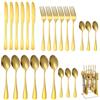 Dinhauyon 24 Pezzi Posate Oro Acciaio Inox con Ripiano, Set Coltelli Forchette e Cucchiai 6 Persone Lavabile Lavastoviglie & Lucidato a Specchio, Forniture Tavola Moderne per Feste Matrimonio, Cucina Domestica