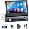LSLYA Autoradio 1 Din con Carplay & Android Auto, stereo auto scomparsa con schermo 7 pollici con ricevitori audio per auto Bluetooth, telecamera di backup, Mirror Link, supporto FM/AUX/EQ