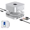 GEWOKLIY Mac Mini M4 Dock, Stand e Hub in Alluminio Con Enclosure SSD M.2 NVMe, 2X USB-A 10Gbps, Lettori SD/TF, USB 2.0 (Argento) │Accessori