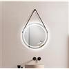 Talos Specchio da bagno a LED rotondo CORVIA Shine in nero opaco, Ø 50 cm, specchio rotondo con nastro di alta qualità in effetto pelle, adatto per ambienti umidi grazie al telaio in alluminio