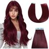 Sunya Extension adesive in capelli veri, rosso bordeaux, #99J, 35 cm, 40 g/confezione, 20 pezzi