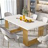 Tribesigns Tavolo da pranzo moderno per 6-8 persone, lunghezza 180,8 cm, bianco cucina in legno con gambe in metallo dorato, sala da pranzo rettangolare, riunione di famiglia