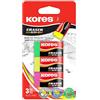 Kores - KE-30: Gomme in PVC con Rivestimento in Carta per Bambini, Studenti e Adulti, Non Tossiche e Adatte ai più Piccoli, 40 x 21 x 10 mm, Confezione da 3 in Colori Fluo Assortiti