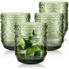Joeyan Bicchiere Acqua Vetro Colorati, Set di 4, Verde Bicchieri Impilabili da 360 ml Bicchiere con Fiore Moderni in Rilievo, per Succhi, Birra, Cocktail, Limonata, Succo Lavabile in Lavastoviglie
