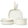 CAROTE Set 6 Padelle con manici amovibili 6 Pezzi,Set Padelle Antiaderenti,Padella 22/26cm,Casseruola 22cm con Coperchi,Grill Bistecchiera 26cm,impilabile,salvaspazio per Induzione,Gas e Forno