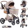 Shineey Passeggino 3 pezzi Carrozzina Ovetto Schienale Regolabile Completamente Reclinabile passeggino 3 in 1Grandi Ruote pneumatici in gomma,passeggino combinato