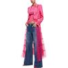 Suncolour Blazer Corto in Raso Alto Basso da Donna Mesh Trasparente con Giacca Patchwork Cardigan Abiti in Tulle