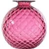 Venini vaso Monofiore Balloton magenta filo rosso medio Ø18xH20,5cm