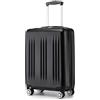 KONO Valigia Trolley 55cm Bagaglio a Mano Piccola Valige Rigida ABS e PC Hardshell Leggero Viaggio Cabina (Nero, 20)