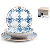 H&H Lifestyle 1541100 servizio da tavola 18 pz Porcellane dure Blu, Bianco