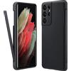 MSOTES Vitodo Custodia per Galaxy S21 Ultra con portapenna, cover in silicone liquido con slot per stilo (S-Pen non inclusa), anti-impronte, protezione antiurto militare per Samsung S21 Ultra 5 g, nero