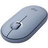 Logitech Pebble Mouse Wireless, Bluetooth o 2,4 GHz con Mini Ricevitore USB, Silenzioso, Mouse per ‎Computer Sottile, Clic silenziosi, per PC/Mac/Laptop/iPadOS/Chromebook - Blu