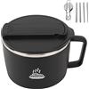 Asixxsix Ciotola di Noodle a microonde, Ciotola Ramen a microonde con Bacchette Spork del Coperchio da Ciotola di zuppa Portatile con Manico Porta del Telefono Cooker di Noodle istantanea (Nero)