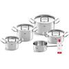 Fissler [Exclusive to Amazon] Fissler Juego de 5 cacerolas de acero inoxidable, incluye tapa de metal y cuidado de acero inoxidable, para inducción