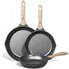 JEETEE Induzione Set Padelle Antiaderente 3 Pezzi 20,24,28cm, Granito-Antiaderente Rivestimento, Ghisa di Alluminio, Maniglia in bachelite, Compatibile Tutti Fornelli y Induzione, Senza PFOA, Grigio