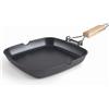 Lacor - 25154 - Padella liscia SUA grill in alluminio pressofuso, Doppio strato antiaderente, maniglia pieghevole in legno di rovere, fondo a induzione completa, 24 x 24 x 3,7 cm, nero