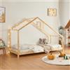 [en.casa] Letto per Cameretta Letto a Forma di Casetta con Comignolo Letto Singolo per Bambini Stile Montessori Struttura in Legno di Pino 90 x 200 cm Naturale