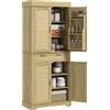 HOMCOM Credenza Cucina Stile Boho con 2 Armadietti, Cassetto e Portaspezie in Legno e Rattan, 76x40x183cm, Rovere
