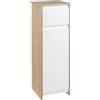 kleankin Mobiletto Bagno Salvaspazio con Anta e Cassetto, Ripiano Interno Regolabile, in MDF, 32.6x30x90 cm, Bianco e Legno Naturale|Aosom