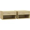 HOMCOM Set 2 Comodini con Cassetto e Ripiani Aperti in stile Nordico, in Truciolato e Rattan, 40x34x23 cm|Aosom