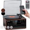 Auna Giradischi Bluetooth per Dischi in Vinile, Lettore Vinile a 3 Velocità di Riproduzione, Giradischi Vinili Vintage con Casse Stereo, AUX, Gira Dischi per Vinile con Jack per Cuffie e Lettore CD