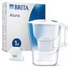 BRITA Caraffa filtrante Aluna bianca (2.4L) incl. 1 x filtro MAXTRA PRO All-in-1 che riduce cloro, calcare e PFAS - adatta alla porta del frigorifero, con Memo digitale, in confezione sostenibile