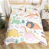 Homemissing Set di biancheria da letto per bambini, ragazzi e ragazze, motivo: dinosauri e dinosauri, con motivo dinosauri e animali selvatici, traspirante, per letto singolo