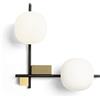 Miloox Sforzin LINGOTTO APPLIQUE DA PARETE 2 LUCI ARROTONDATA OPALINO STRUTTURA NERO PARTICOLARI ORO ATTACCO G9