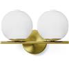 Miloox Sforzin JUGEN APPLIQUE DA PARETE 2 LUCI ORO SPAZZOLATO ATTACCO E27 SFERA BIANCO OPACO