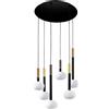 Miloox Sforzin MOSE LAMPADARIO SOSPENSIONE 6 LUCI DIAM.50 METALLO VERNICIATO NERO VETRO BIANCO ATTACCO G9