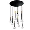 Miloox Sforzin MOSE LAMPADARIO SOSPENSIONE 9 LUCI DIAM.70 METALLO VERNICIATO NERO VETRO BIANCO ATTACCO G9