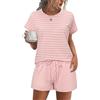 Litherday Pigiama Donna Corto Estivo Cotone Pigiami Due Pezzi da Donna Righe Pigiami a Maniche Corte e Pantaloncini con Tasca Pigiami Casual da Casa Morbido S-XXL