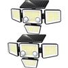 Lumisky FAIRVIEW - Set di 2 faretti solari a 4 teste nere - Luce LED potente, bianco, orientabili con rilevatore di movimento, ideali per fissare giardino, terrazza ed esterno