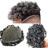 Mprosthesis Toupet - Set per capelli da uomo, morbido pizzo svizzero, 10 x 8, 10 mm, ondulato, sistema di ricambio per capelli umani (#1B40 60% nero + 40% bianco)